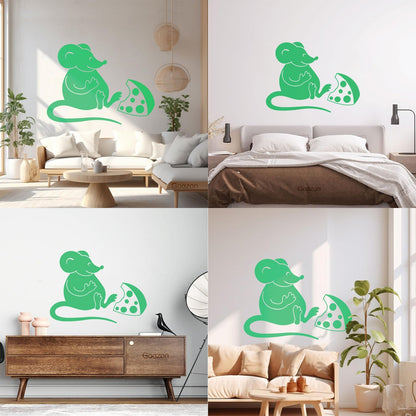 Wall Vinyl Sticker Decor Kitchen Mouse Cheese Funny Animal Store Decoration