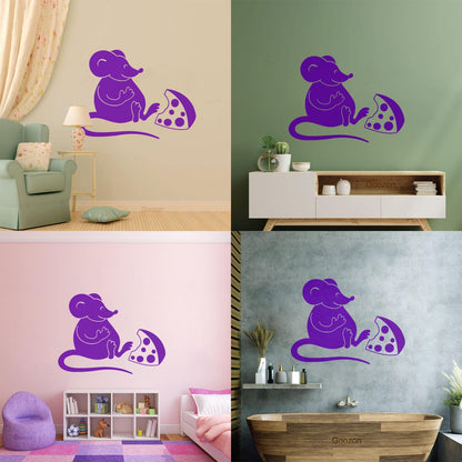 Wall Vinyl Sticker Decor Kitchen Mouse Cheese Funny Animal Store Decoration