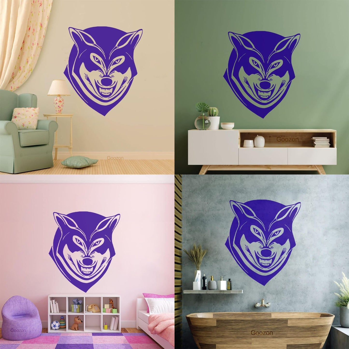 Wall Decals Paster Paper Grinning Wolf Predator Animal Tribal Multiple Size Options