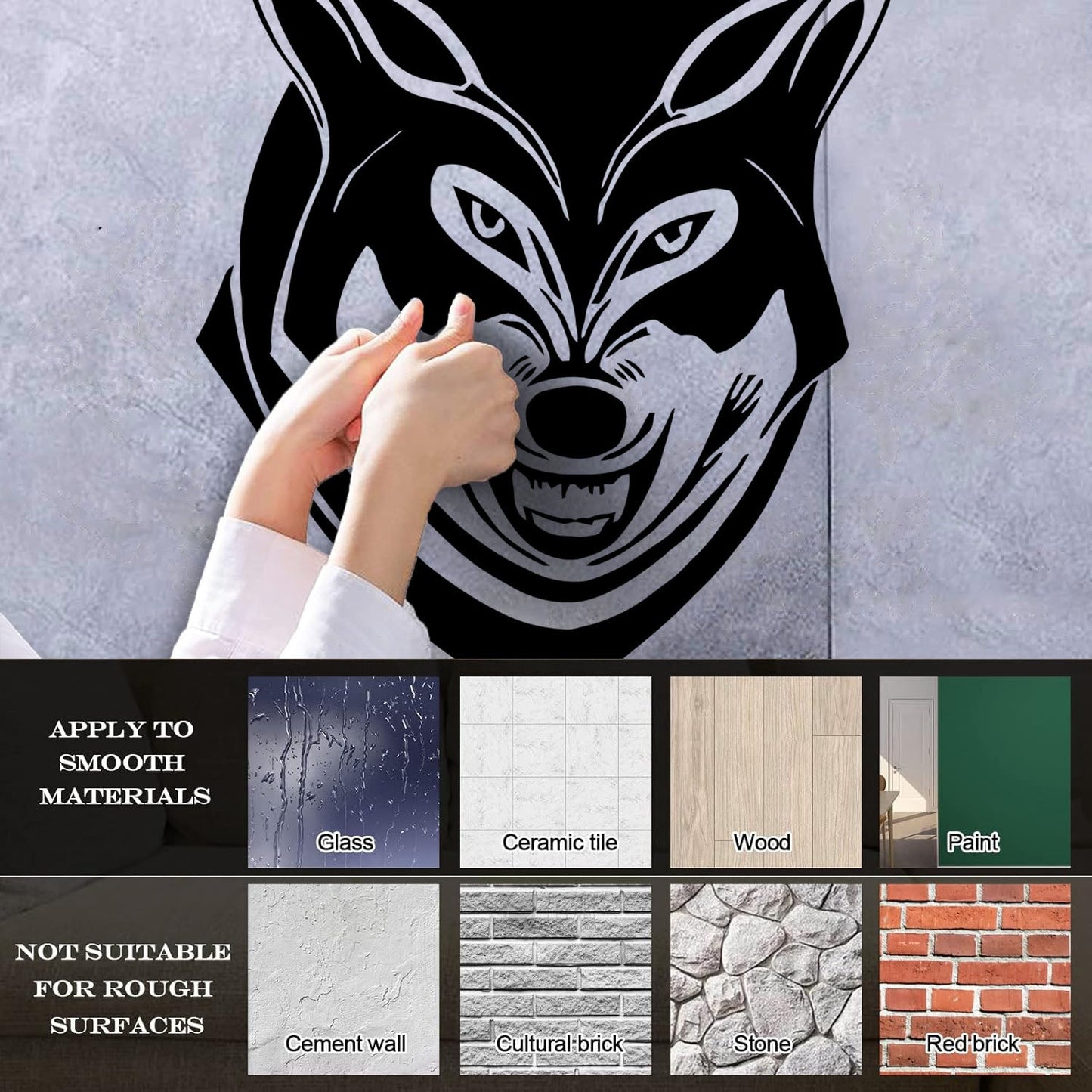 Wall Decals Paster Paper Grinning Wolf Predator Animal Tribal Multiple Size Options