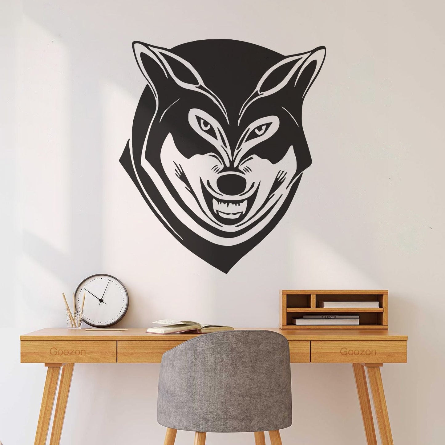 Wall Decals Paster Paper Grinning Wolf Predator Animal Tribal Multiple Size Options