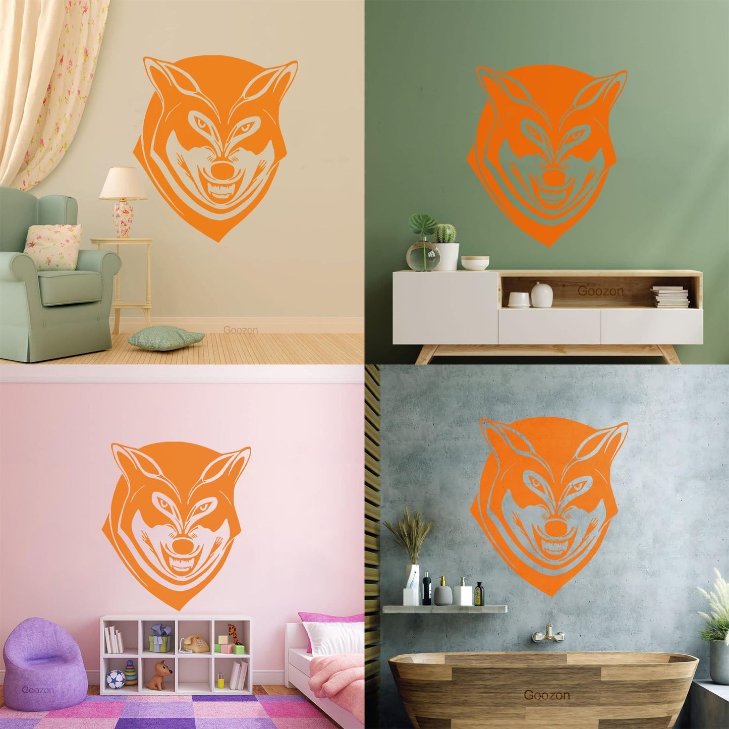 Wall Decals Paster Paper Grinning Wolf Predator Animal Tribal Multiple Size Options