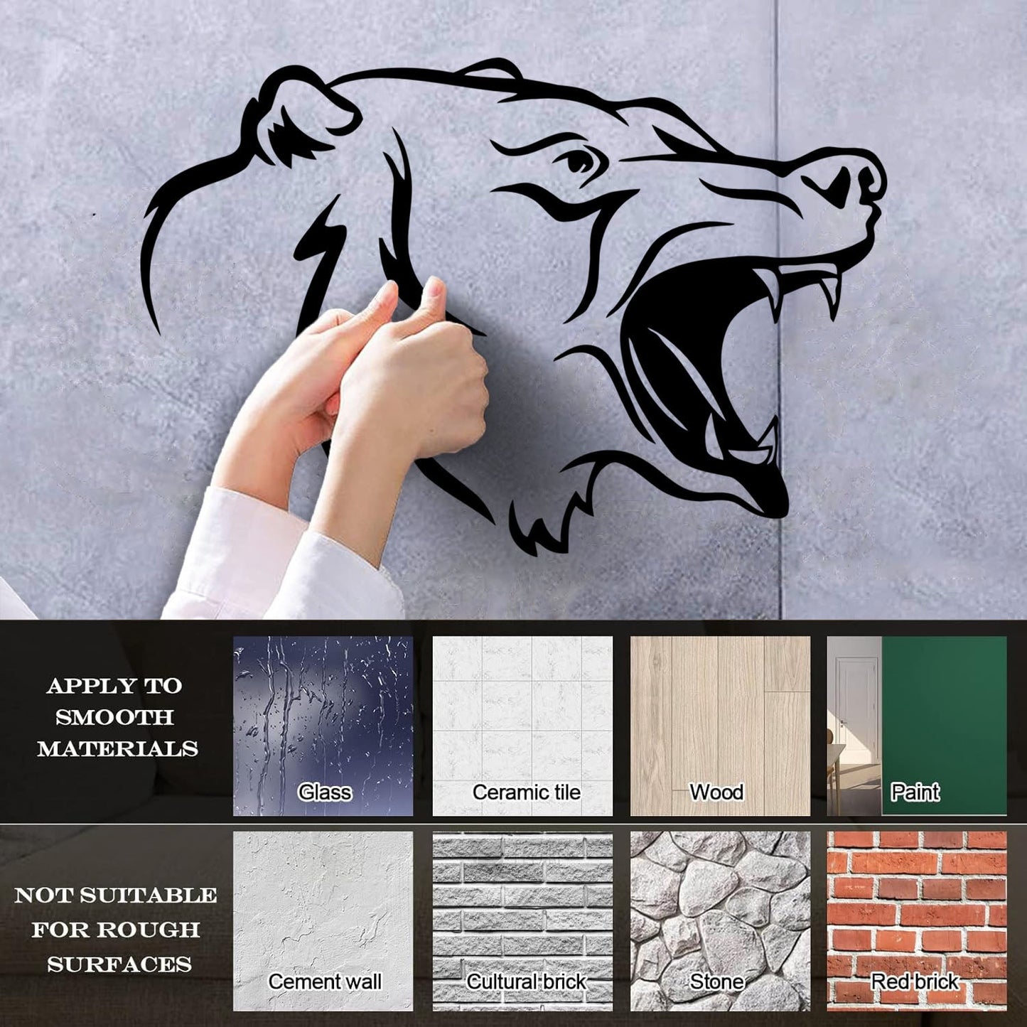 Wall Decals Head Animal Bear Hunting Trophy Cool It Won'T Fall Off