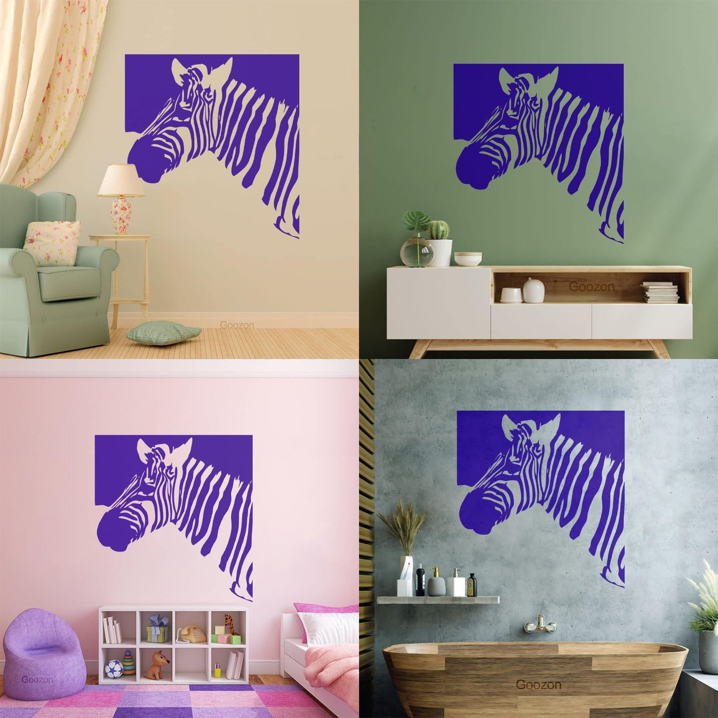 Mural And Wall Vinyl Decal Zebra Animal Modern Style Removable Without Leaving Glue
