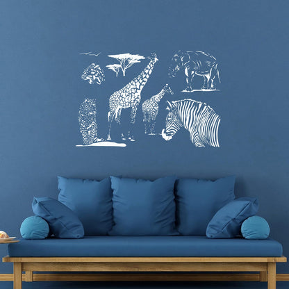 Wall Vinyl Sticker Decor African Animals Giraffe Zebra Tiger Lion Jungle Window Decals