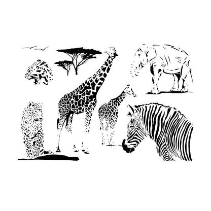 Wall Vinyl Sticker Decor African Animals Giraffe Zebra Tiger Lion Jungle Window Decals