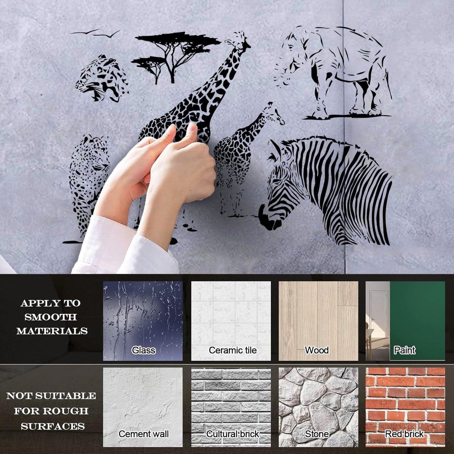 Wall Vinyl Sticker Decor African Animals Giraffe Zebra Tiger Lion Jungle Window Decals