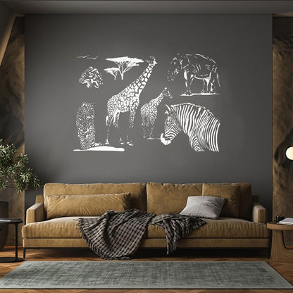 Wall Vinyl Sticker Decor African Animals Giraffe Zebra Tiger Lion Jungle Window Decals