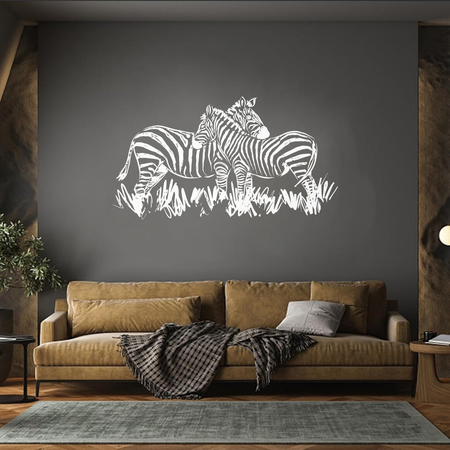 Fine Carving Stickers African Landscape Wild Animals Pair Of Zebras Glass Stickers