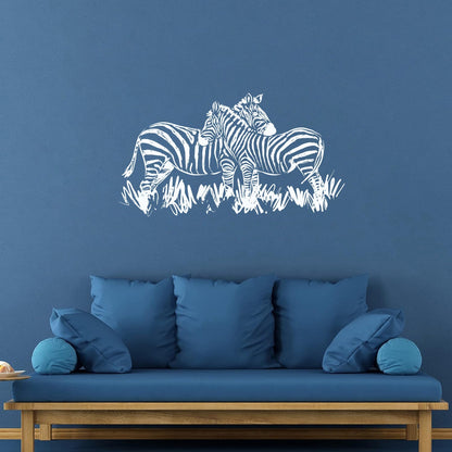 Fine Carving Stickers African Landscape Wild Animals Pair Of Zebras Glass Stickers