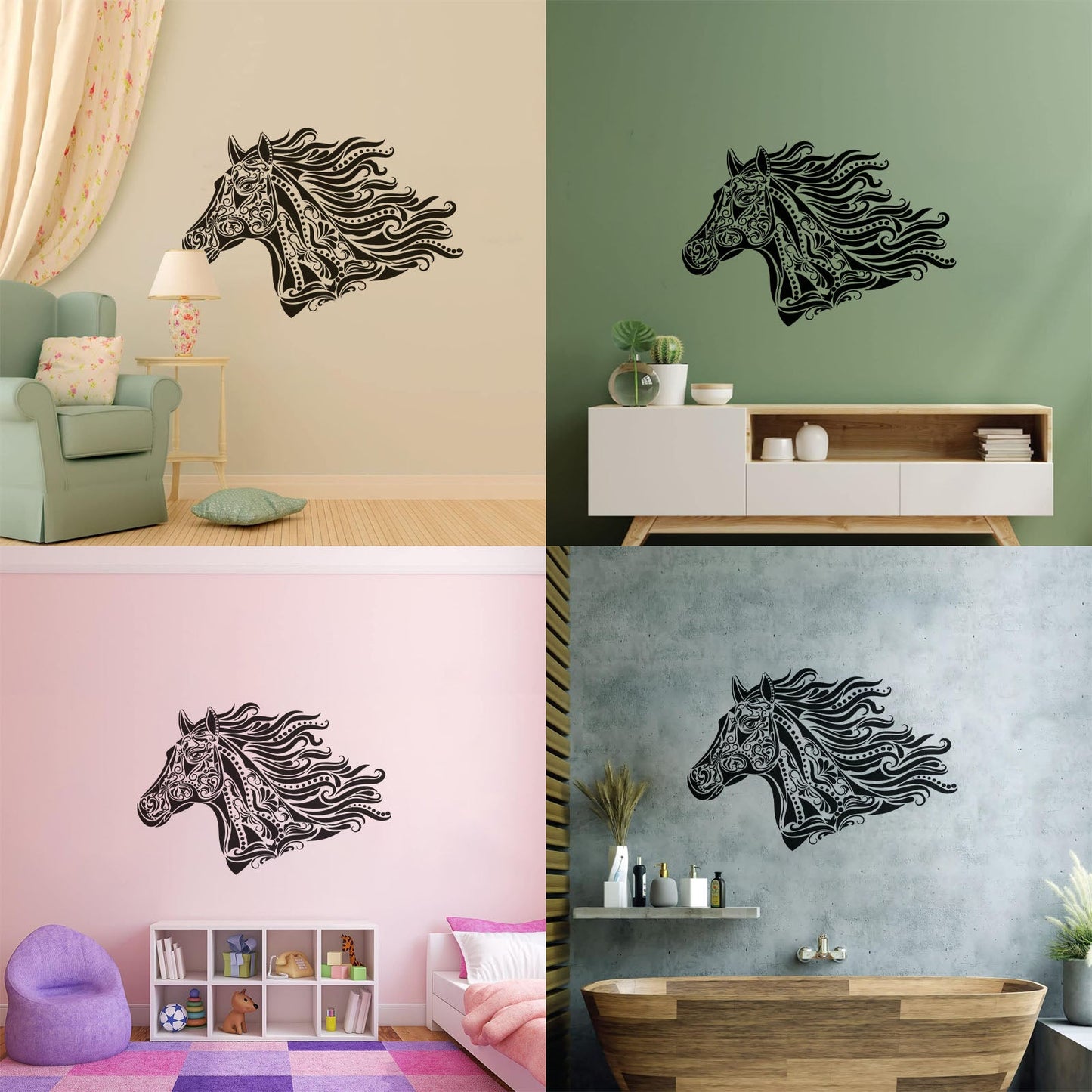 Mural And Wall Vinyl Decal Horse Floral Pattern Animal Talisman Personalized Customization