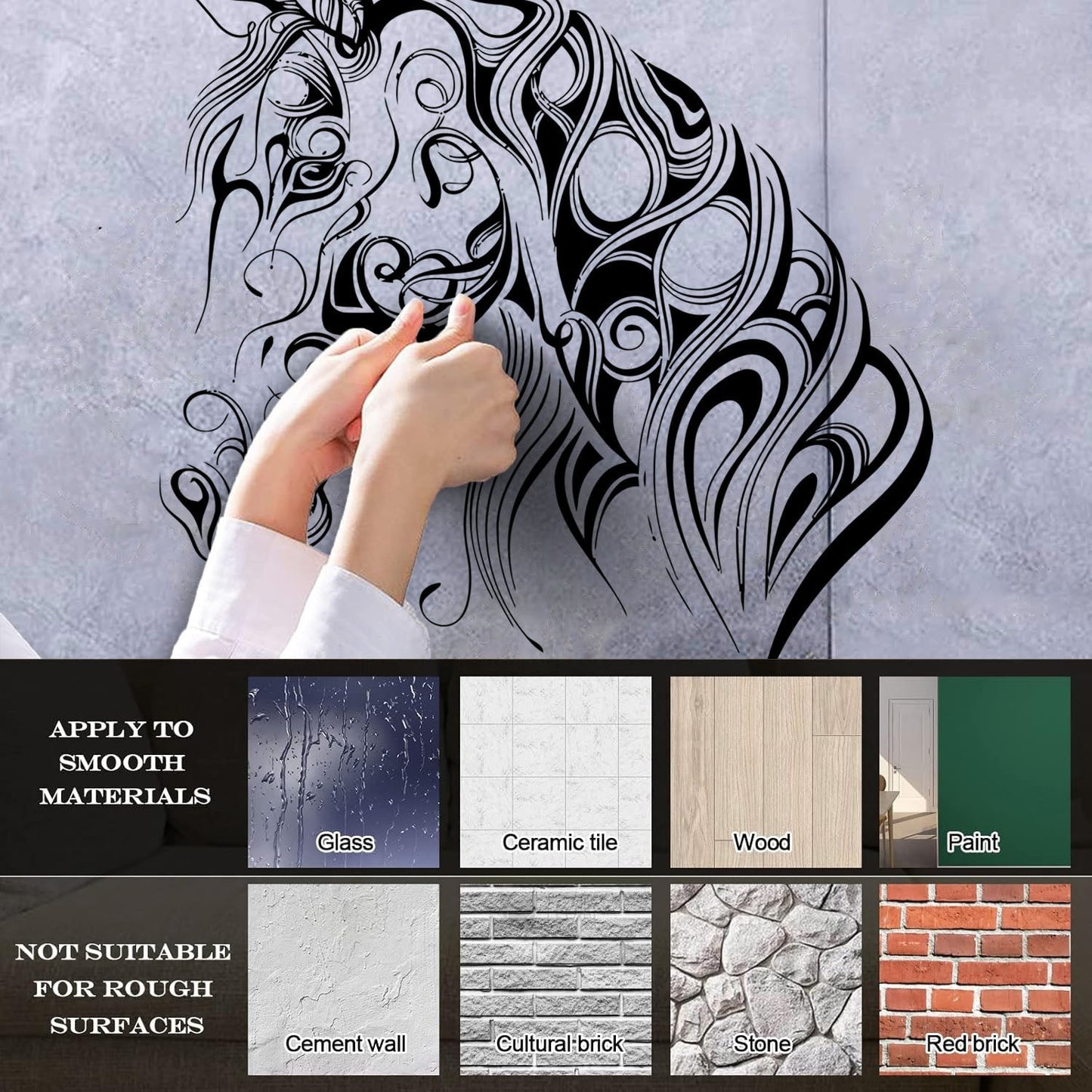 Engraving Decals Pattern Horse Head Animal Racehorse Mane Art Mural Painting