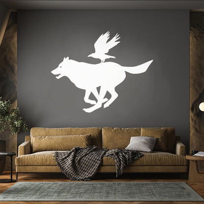 Vinyl Art Sticker Wolf And Bird Running Animal Silhouette Wild Wall Beautification