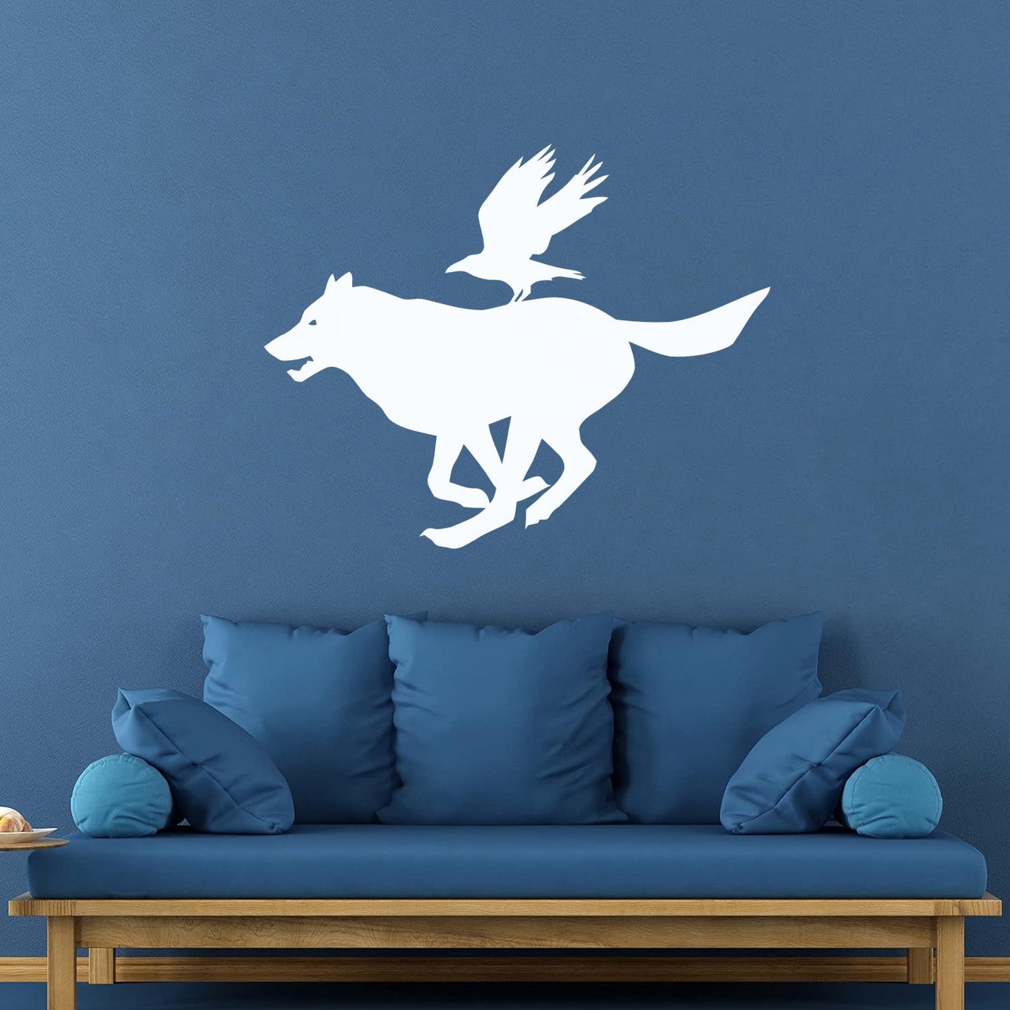 Vinyl Art Sticker Wolf And Bird Running Animal Silhouette Wild Wall Beautification