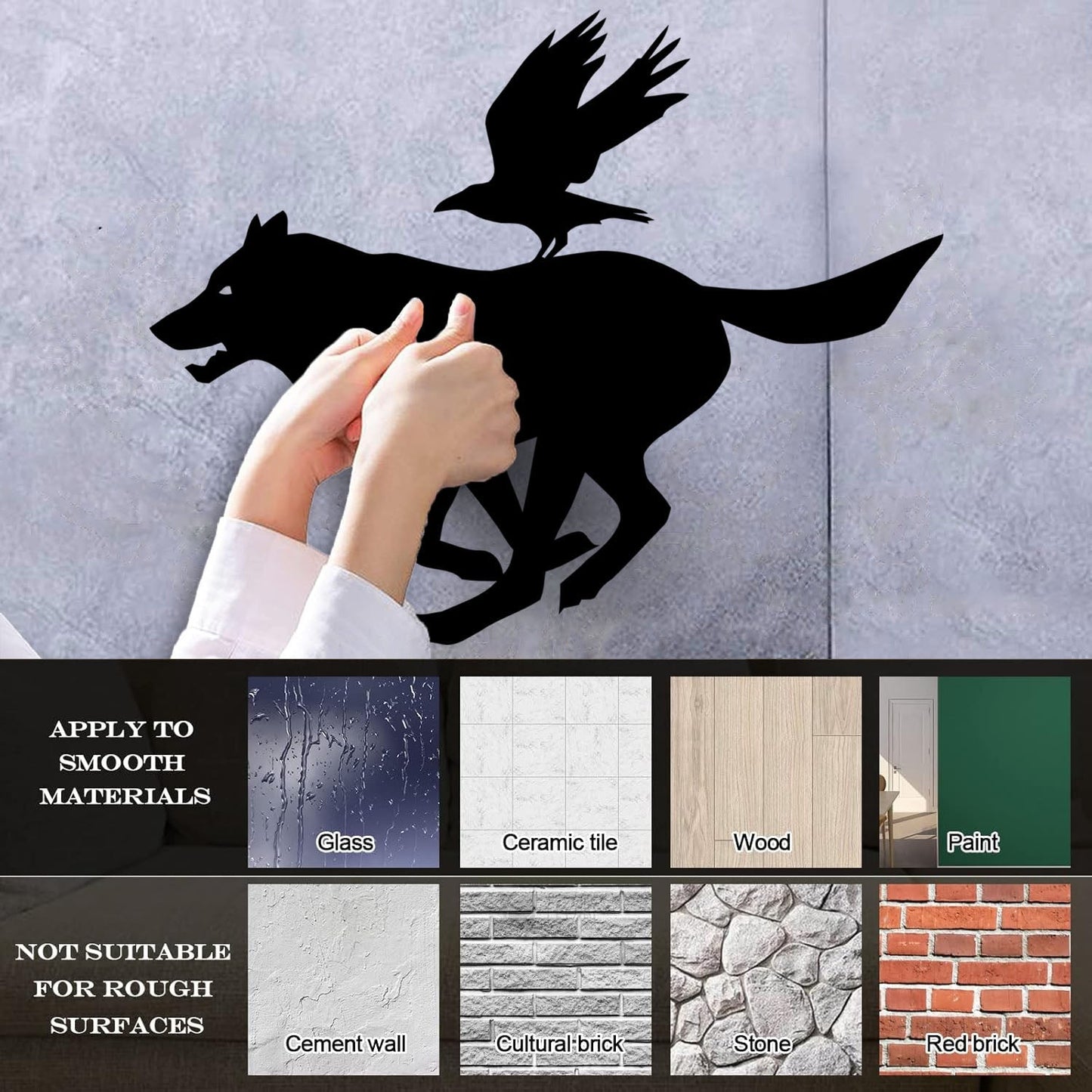 Vinyl Art Sticker Wolf And Bird Running Animal Silhouette Wild Wall Beautification