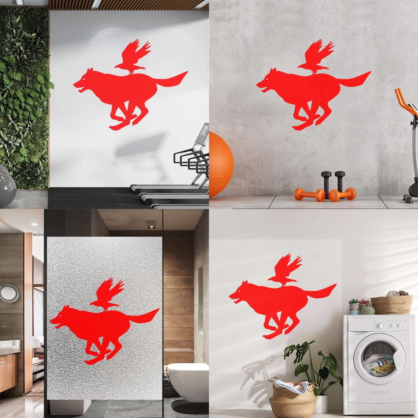 Vinyl Art Sticker Wolf And Bird Running Animal Silhouette Wild Wall Beautification