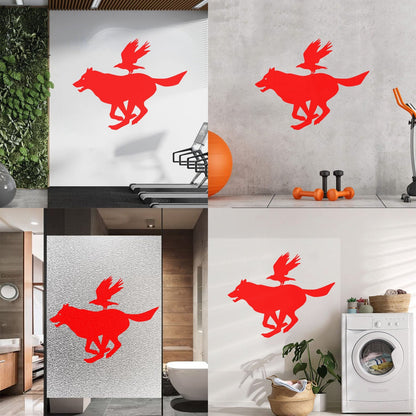 Vinyl Art Sticker Wolf And Bird Running Animal Silhouette Wild Wall Beautification