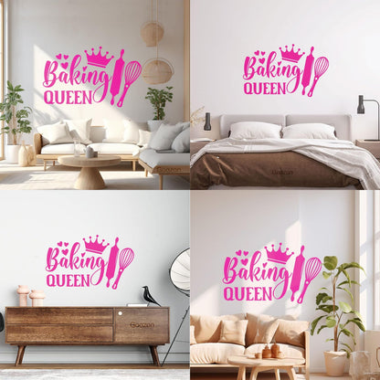 Wall Decals Paster Paper Baking Queen Crown Kitchen Bakery Shop Rolling Pin It Won'T Fall Off