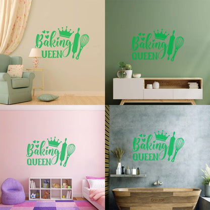 Wall Decals Paster Paper Baking Queen Crown Kitchen Bakery Shop Rolling Pin It Won'T Fall Off