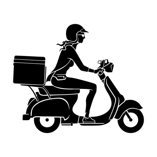 Mural And Wall Vinyl Decal Female On Scooter Bike Motorcycle Delivery Do Not Damage The Wall Surface