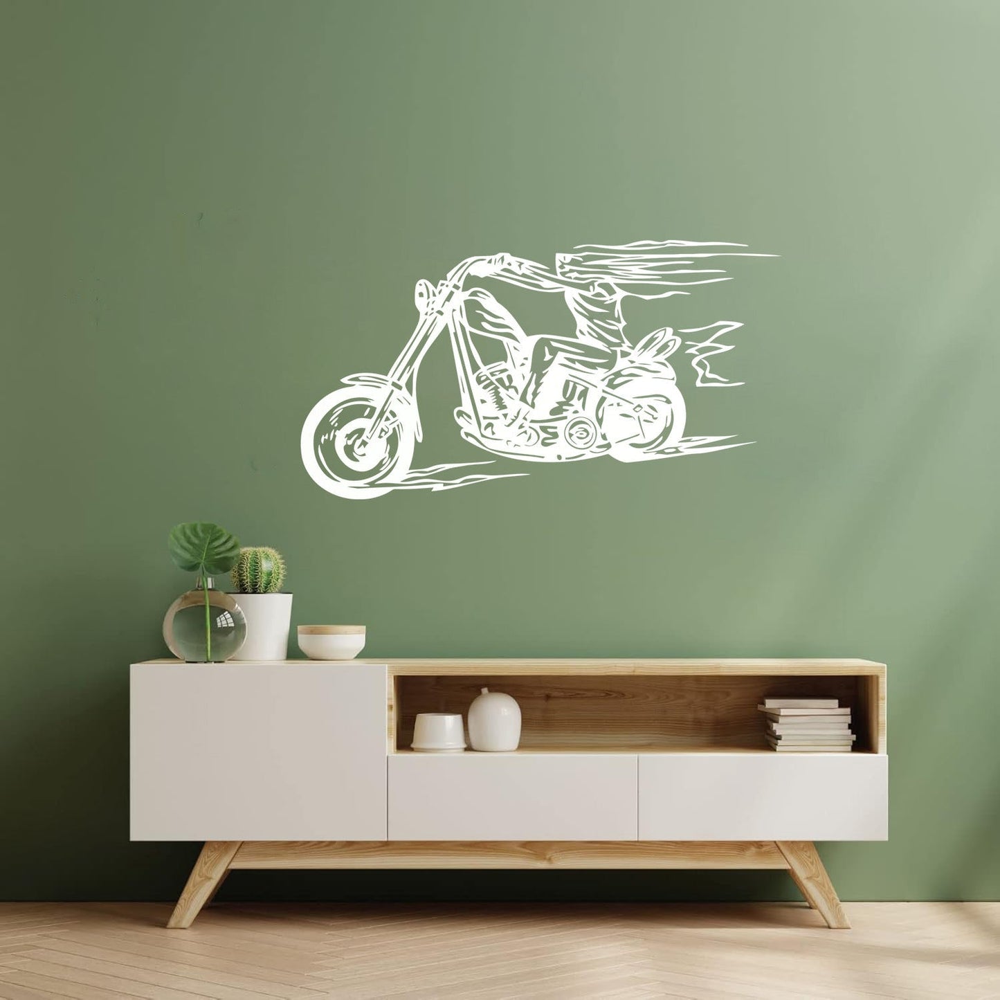 Fire Skeleton Biker Bike Motorcycle Racer Vinyl Art Sticker Do Not Damage The Wall Surface