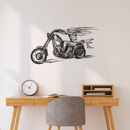 Fire Skeleton Biker Bike Motorcycle Racer Vinyl Art Sticker Do Not Damage The Wall Surface