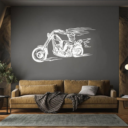 Fire Skeleton Biker Bike Motorcycle Racer Vinyl Art Sticker Do Not Damage The Wall Surface