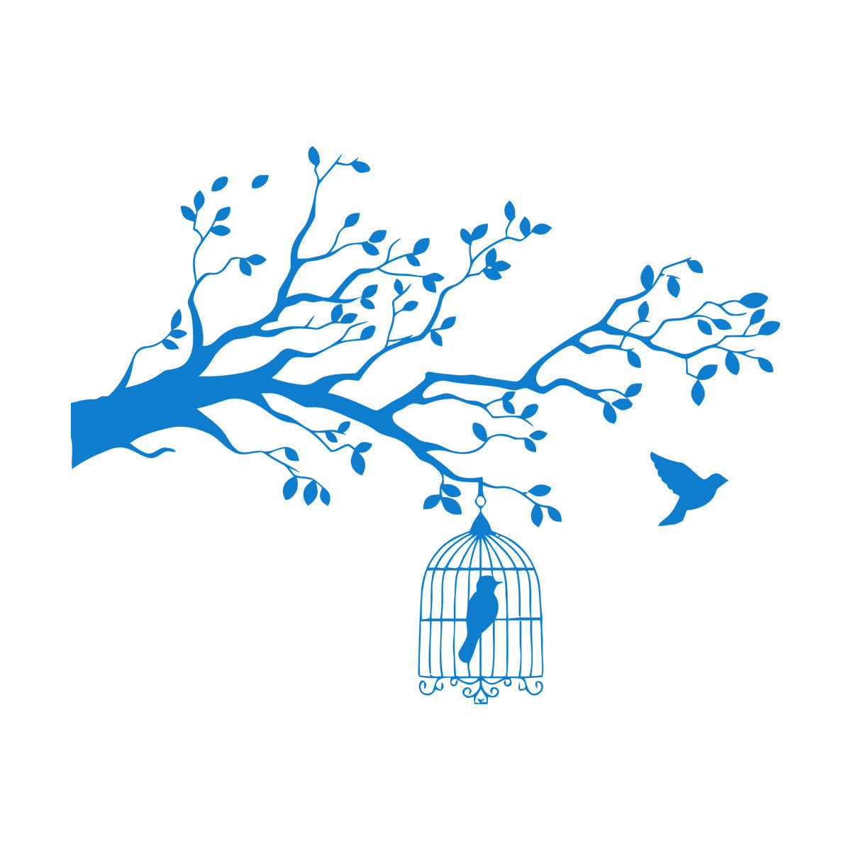Wall Vinyl Sticker Decor Animals And Birds Caged Bird Tree Branch Let Bird Free Car Body Decoration