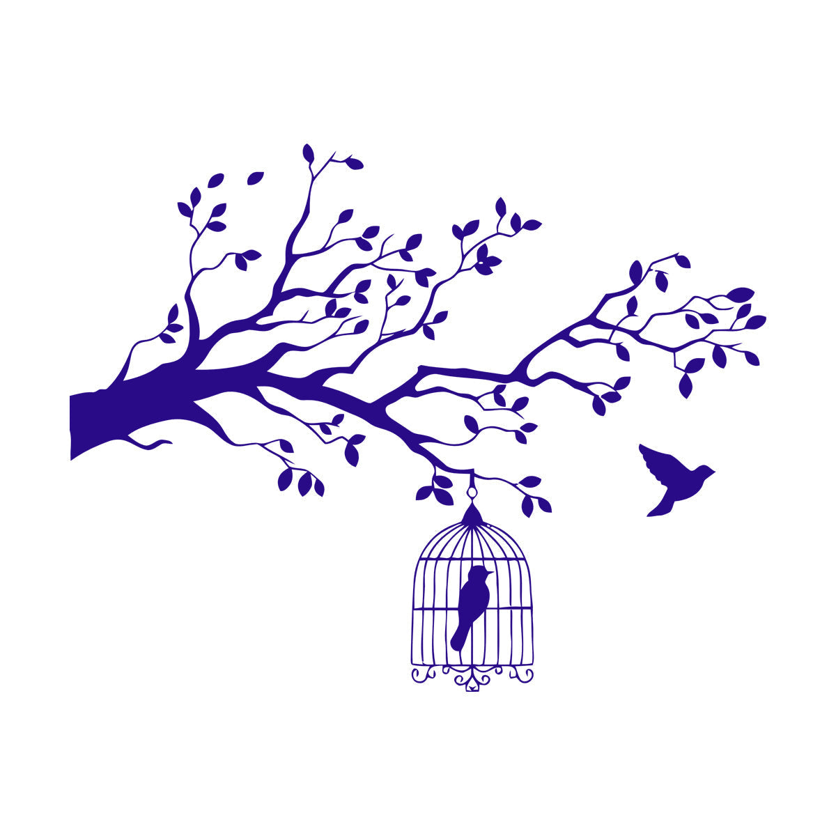 Wall Vinyl Sticker Decor Animals And Birds Caged Bird Tree Branch Let Bird Free Car Body Decoration