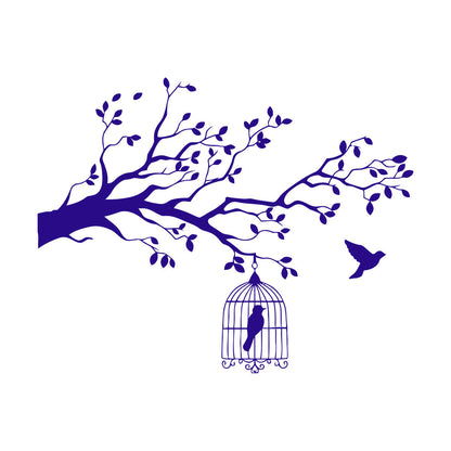 Wall Vinyl Sticker Decor Animals And Birds Caged Bird Tree Branch Let Bird Free Car Body Decoration