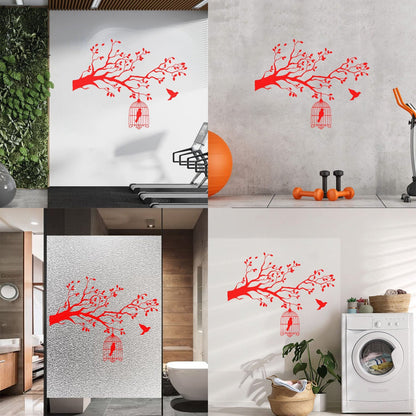 Wall Vinyl Sticker Decor Animals And Birds Caged Bird Tree Branch Let Bird Free Car Body Decoration