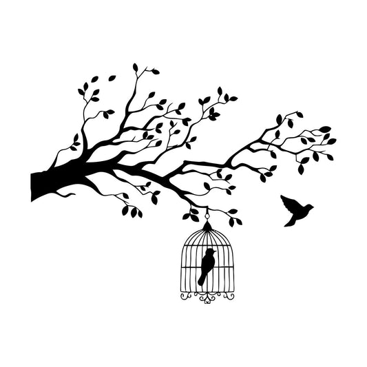 Wall Vinyl Sticker Decor Animals And Birds Caged Bird Tree Branch Let Bird Free Car Body Decoration