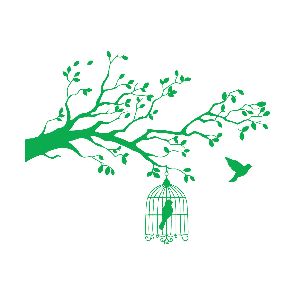 Wall Vinyl Sticker Decor Animals And Birds Caged Bird Tree Branch Let Bird Free Car Body Decoration