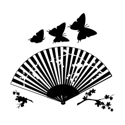 Wall Decals Asian Japanese Fan Sakura Branch Butterfly Art Mural Painting