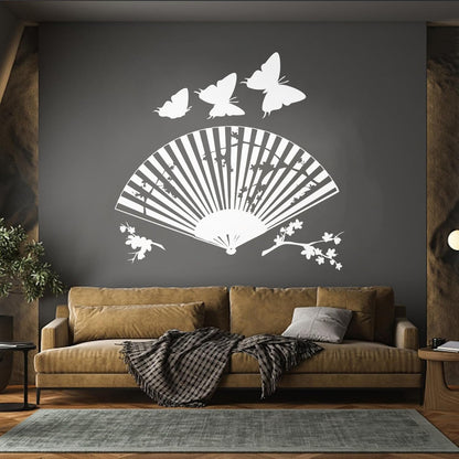 Wall Decals Asian Japanese Fan Sakura Branch Butterfly Art Mural Painting