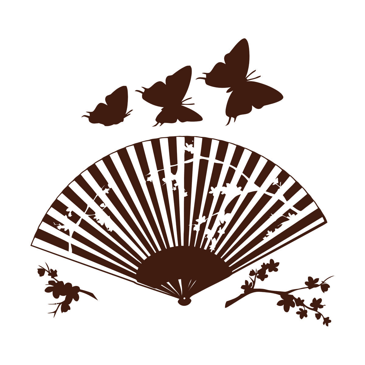 Wall Decals Asian Japanese Fan Sakura Branch Butterfly Art Mural Painting