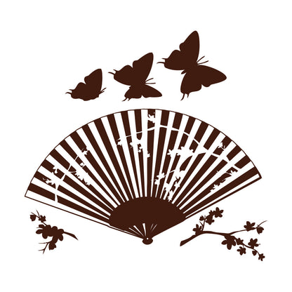 Wall Decals Asian Japanese Fan Sakura Branch Butterfly Art Mural Painting