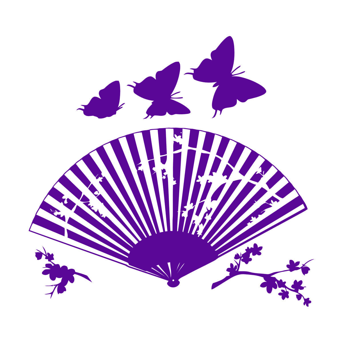 Wall Decals Asian Japanese Fan Sakura Branch Butterfly Art Mural Painting