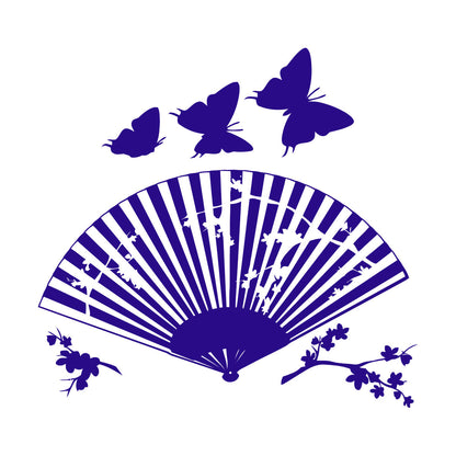 Wall Decals Asian Japanese Fan Sakura Branch Butterfly Art Mural Painting