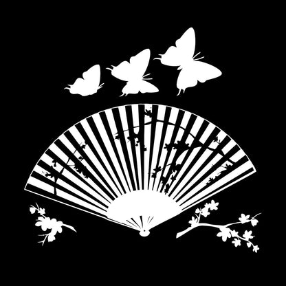 Wall Decals Asian Japanese Fan Sakura Branch Butterfly Art Mural Painting