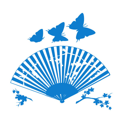 Wall Decals Asian Japanese Fan Sakura Branch Butterfly Art Mural Painting
