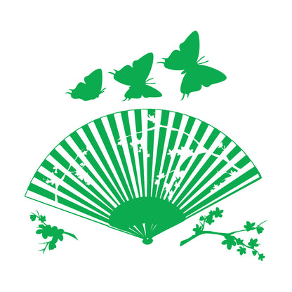 Wall Decals Asian Japanese Fan Sakura Branch Butterfly Art Mural Painting