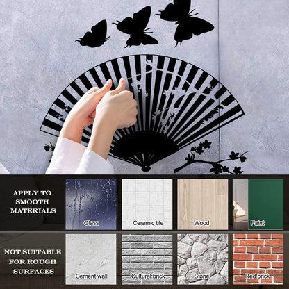 Wall Decals Asian Japanese Fan Sakura Branch Butterfly Art Mural Painting