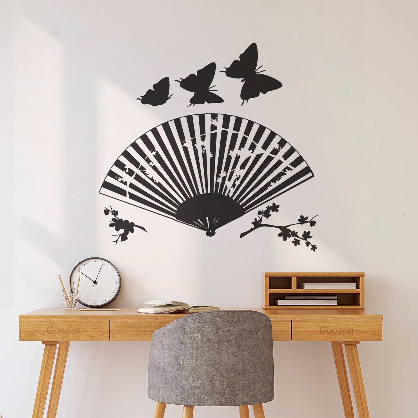 Wall Decals Asian Japanese Fan Sakura Branch Butterfly Art Mural Painting