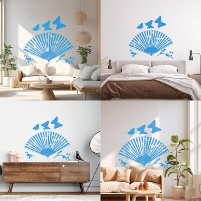 Wall Decals Asian Japanese Fan Sakura Branch Butterfly Art Mural Painting
