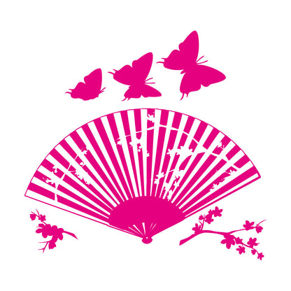 Wall Decals Asian Japanese Fan Sakura Branch Butterfly Art Mural Painting