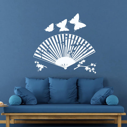 Wall Decals Asian Japanese Fan Sakura Branch Butterfly Art Mural Painting