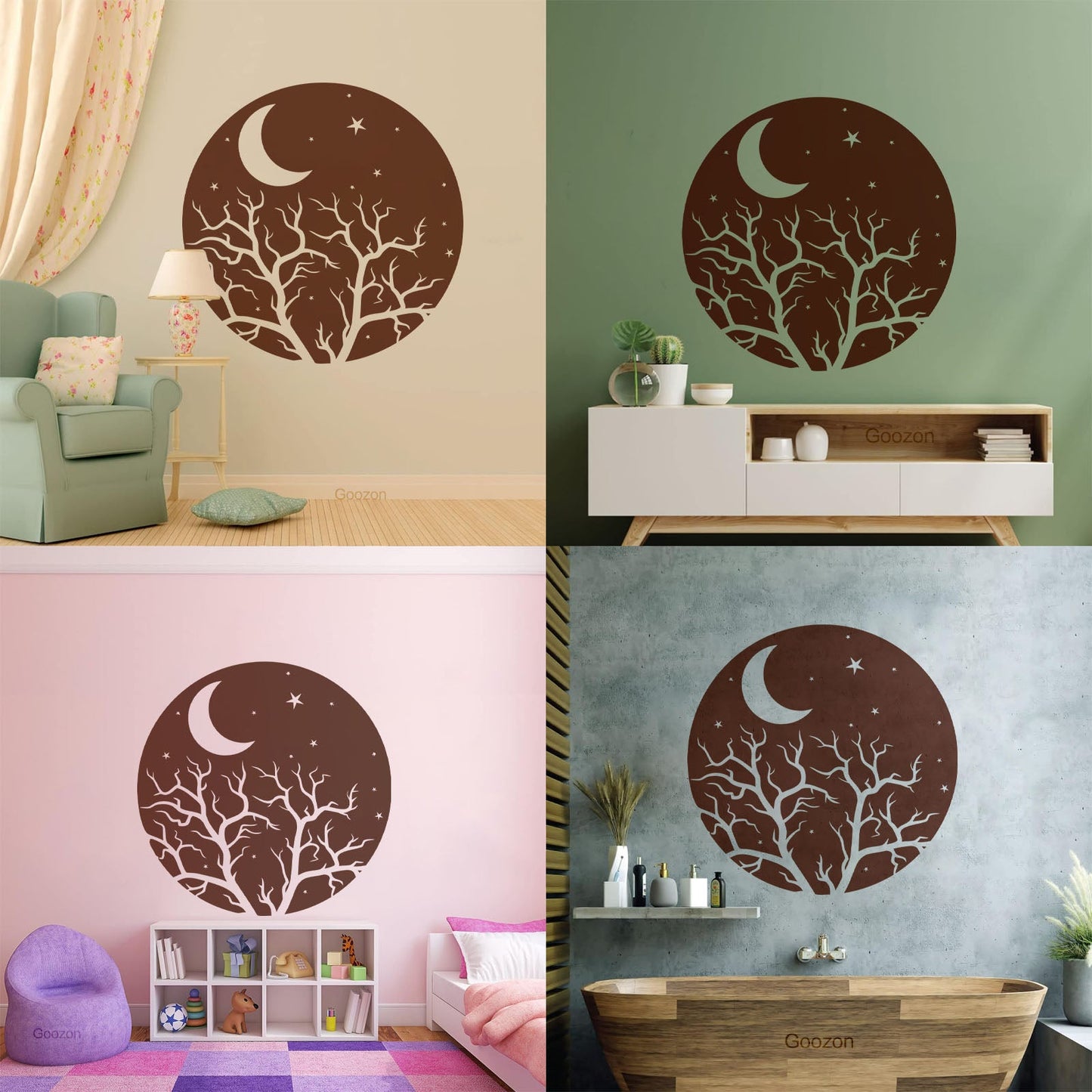 Vinyl Art Sticker Bedroom Good Night Stars Tree Branch Window Decals