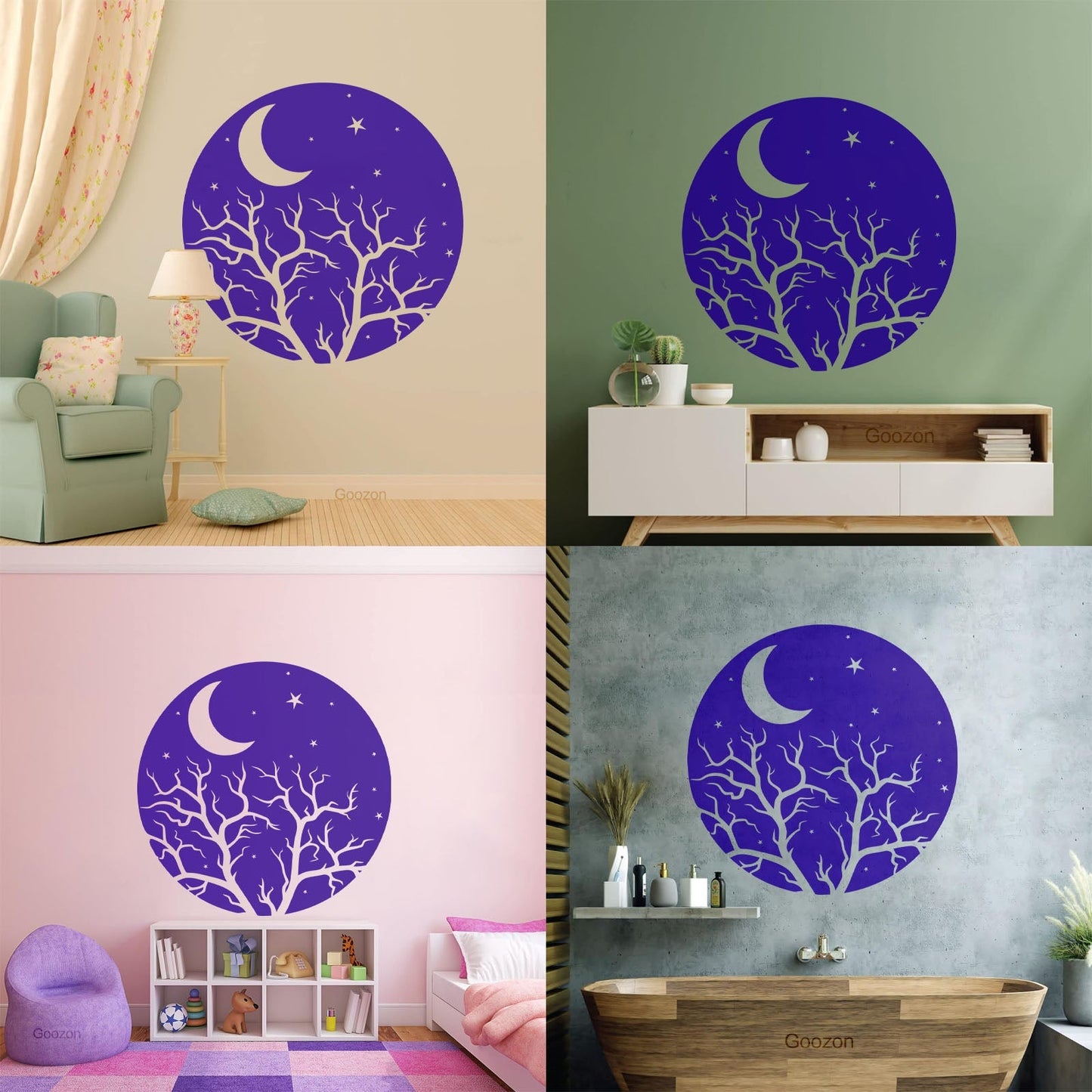 Vinyl Art Sticker Bedroom Good Night Stars Tree Branch Window Decals