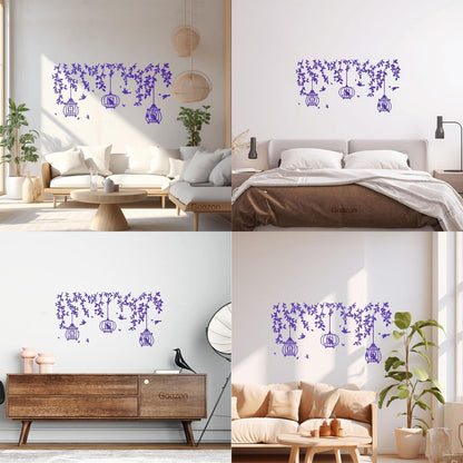 Mural And Wall Vinyl Decal Caged Birds Floral Tree Branch Free Fly Bedroom Multi Color Selection